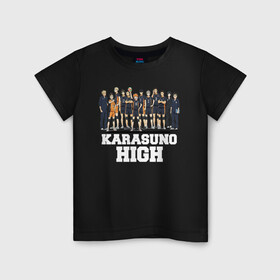 Детская футболка хлопок с принтом Karasuno HIGH , 100% хлопок | круглый вырез горловины, полуприлегающий силуэт, длина до линии бедер | anime | haikyu | karasuno | tyan | аниме | анимэ | волейбол | карасуно | киёко симидзу | корасуно | маленький гигант | онимэ | сёё хината | состав | тобио кагэяма | тян