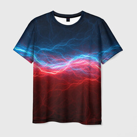 Мужская футболка 3D с принтом Огонь и лёд , 100% полиэфир | прямой крой, круглый вырез горловины, длина до линии бедер | fire | texture | абстракция | граффити | краски | лед | линии | огонь | огонь и лед | текстура | уличный стиль | яркая