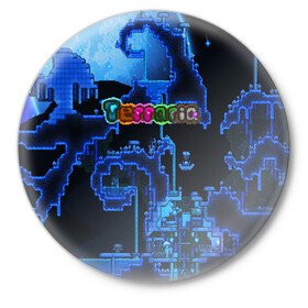 Значок с принтом Terraria ,  металл | круглая форма, металлическая застежка в виде булавки | game | pixel | terraria | игра | пиксель | террариа