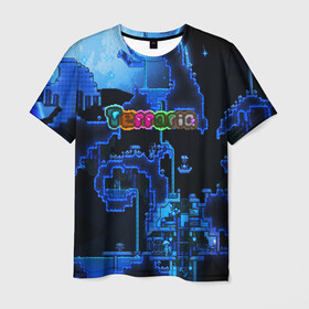 Мужская футболка 3D с принтом Terraria , 100% полиэфир | прямой крой, круглый вырез горловины, длина до линии бедер | game | pixel | terraria | игра | пиксель | террариа