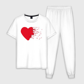 Мужская пижама хлопок с принтом Сердце , 100% хлопок | брюки и футболка прямого кроя, без карманов, на брюках мягкая резинка на поясе и по низу штанин
 | двоичная | единицы | нули | программист | сердце
