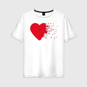 Женская футболка хлопок Oversize с принтом Сердце , 100% хлопок | свободный крой, круглый ворот, спущенный рукав, длина до линии бедер
 | двоичная | единицы | нули | программист | сердце