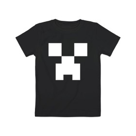 Детская футболка хлопок с принтом MINECRAFT CREEPER , 100% хлопок | круглый вырез горловины, полуприлегающий силуэт, длина до линии бедер | block | creeper | cube | minecraft | pixel | блок | геометрия | крафт | крипер | кубики | майнкрафт | пиксели