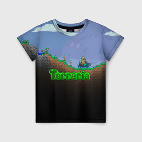 Детская футболка 3D с принтом terraria game , 100% гипоаллергенный полиэфир | прямой крой, круглый вырез горловины, длина до линии бедер, чуть спущенное плечо, ткань немного тянется | Тематика изображения на принте: game | pixel | terraria | игра | пиксель | террариа