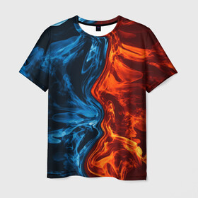 Мужская футболка 3D с принтом Огонь и вода , 100% полиэфир | прямой крой, круглый вырез горловины, длина до линии бедер | fire | texture | абстракция | граффити | краски | лед | линии | огонь | огонь и лед | текстура | уличный стиль | яркая