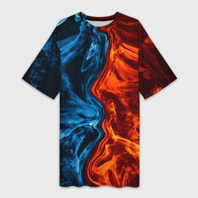 Платье-футболка 3D с принтом Огонь и вода ,  |  | fire | texture | абстракция | граффити | краски | лед | линии | огонь | огонь и лед | текстура | уличный стиль | яркая