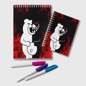 Блокнот с принтом MONOKUMA , 100% бумага | 48 листов, плотность листов — 60 г/м2, плотность картонной обложки — 250 г/м2. Листы скреплены удобной пружинной спиралью. Цвет линий — светло-серый
 | Тематика изображения на принте: anime | bear | black  white | danganronpa | kurokuma | monodam | monokuma | monomi | monotaro | rabbit | school | shirokuma | аниме | главарь | мoноми | монокума | черно белый | школа