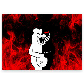 Поздравительная открытка с принтом MONOKUMA , 100% бумага | плотность бумаги 280 г/м2, матовая, на обратной стороне линовка и место для марки
 | anime | bear | black  white | danganronpa | kurokuma | monodam | monokuma | monomi | monotaro | rabbit | school | shirokuma | аниме | главарь | мoноми | монокума | черно белый | школа