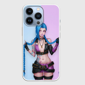 Чехол для iPhone 13 Pro с принтом League of Legends Jinx ,  |  | art | braids | cartridges | character | game | girl | jinx | league of legends | lol | pigtails | tattoo | арт | девушка | джинкс | игра | косички | косы | лига легенд | лол | патроны | персонаж | тату