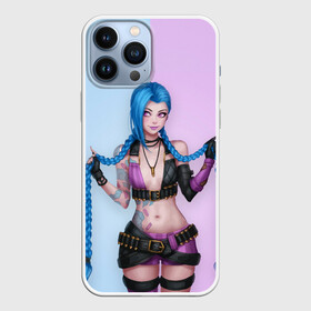 Чехол для iPhone 13 Pro Max с принтом League of Legends Jinx ,  |  | Тематика изображения на принте: art | braids | cartridges | character | game | girl | jinx | league of legends | lol | pigtails | tattoo | арт | девушка | джинкс | игра | косички | косы | лига легенд | лол | патроны | персонаж | тату