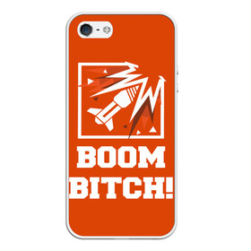 Чехол для iPhone 5/5S матовый с принтом Boom Bitch! , Силикон | Область печати: задняя сторона чехла, без боковых панелей | Тематика изображения на принте: ace | diamond | epic | fails | funny | gameplay | mozzie | pro league | pvp | r6 | r6s | random | update | герой | дым | огонь | осада | пламя | радуга | снайпер | сражения | туман | шутер