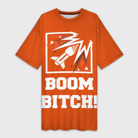 Платье-футболка 3D с принтом Boom Bitch ,  |  | Тематика изображения на принте: ace | diamond | epic | fails | funny | gameplay | mozzie | pro league | pvp | r6 | r6s | random | update | герой | дым | огонь | осада | пламя | радуга | снайпер | сражения | туман | шутер