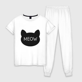 Женская пижама хлопок с принтом Meow , 100% хлопок | брюки и футболка прямого кроя, без карманов, на брюках мягкая резинка на поясе и по низу штанин | animal | cat | cute | kitty | meow | друг | животные | киска | китти | кот | котенок | котик | кошечка | кошка | лев | леопард | милый | мур | мяу | пантера | питомец | рысь | тигр | улыбка
