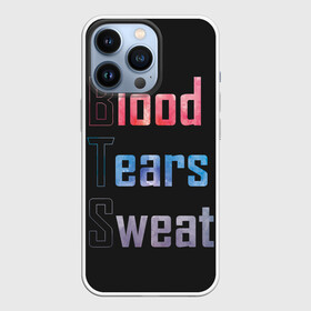 Чехол для iPhone 13 Pro с принтом Blood  Tears  Sweat ,  |  | Тематика изображения на принте: bangtan | bighit | boy | fake love | j hope | jimin | jin | jungkook | korea | kpop | live | luv | mic drop | rm | suga | v | with | бтс | кей | поп