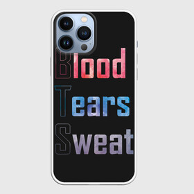 Чехол для iPhone 13 Pro Max с принтом Blood  Tears  Sweat ,  |  | Тематика изображения на принте: bangtan | bighit | boy | fake love | j hope | jimin | jin | jungkook | korea | kpop | live | luv | mic drop | rm | suga | v | with | бтс | кей | поп