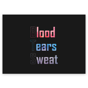 Поздравительная открытка с принтом Blood  Tears  Sweat , 100% бумага | плотность бумаги 280 г/м2, матовая, на обратной стороне линовка и место для марки
 | Тематика изображения на принте: bangtan | bighit | boy | fake love | j hope | jimin | jin | jungkook | korea | kpop | live | luv | mic drop | rm | suga | v | with | бтс | кей | поп