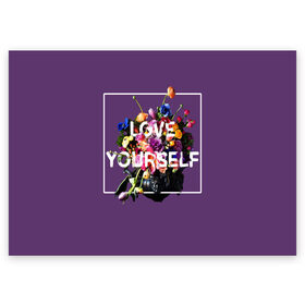 Поздравительная открытка с принтом Love Yourself , 100% бумага | плотность бумаги 280 г/м2, матовая, на обратной стороне линовка и место для марки
 | bangtan | bighit | boy | fake love | j hope | jimin | jin | jungkook | korea | kpop | live | luv | mic drop | rm | suga | v | with | бтс | кей | поп