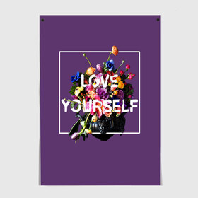 Постер с принтом Love Yourself , 100% бумага
 | бумага, плотность 150 мг. Матовая, но за счет высокого коэффициента гладкости имеет небольшой блеск и дает на свету блики, но в отличии от глянцевой бумаги не покрыта лаком | bangtan | bighit | boy | fake love | j hope | jimin | jin | jungkook | korea | kpop | live | luv | mic drop | rm | suga | v | with | бтс | кей | поп