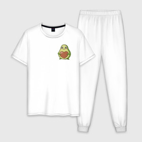 Мужская пижама хлопок с принтом Avocado Heart , 100% хлопок | брюки и футболка прямого кроя, без карманов, на брюках мягкая резинка на поясе и по низу штанин
 | Тематика изображения на принте: avocado | heart | sticker | vegan | vegetarian | авокадо | веган | вегетарианство | сердце | стикер