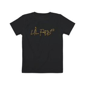 Детская футболка хлопок с принтом LIL PEEP GOLDEN LOGO , 100% хлопок | круглый вырез горловины, полуприлегающий силуэт, длина до линии бедер | lil peep | lil prince | pink | зарубежная музыка | лил пип | маленький принц