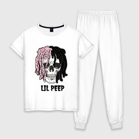 Женская пижама хлопок с принтом Lil Peep , 100% хлопок | брюки и футболка прямого кроя, без карманов, на брюках мягкая резинка на поясе и по низу штанин | lil | lil peep | music | new | peep | rap | rip | skull | лил | музыка | пеп | пип | рэп | рэпер | скилет | череп