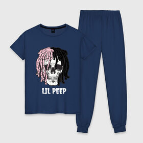 Женская пижама хлопок с принтом Lil Peep , 100% хлопок | брюки и футболка прямого кроя, без карманов, на брюках мягкая резинка на поясе и по низу штанин | lil | lil peep | music | new | peep | rap | rip | skull | лил | музыка | пеп | пип | рэп | рэпер | скилет | череп