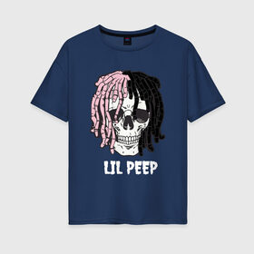 Женская футболка хлопок Oversize с принтом Lil Peep , 100% хлопок | свободный крой, круглый ворот, спущенный рукав, длина до линии бедер
 | lil | lil peep | music | new | peep | rap | rip | skull | лил | музыка | пеп | пип | рэп | рэпер | скилет | череп