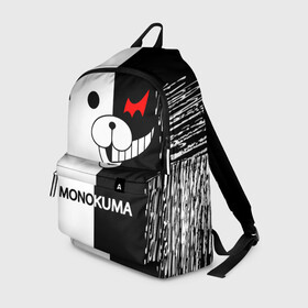 Рюкзак 3D с принтом MONOKUMA. , 100% полиэстер | лямки с регулируемой длиной, сверху петелька, чтобы рюкзак можно было повесить на вешалку. Основное отделение закрывается на молнию, как и внешний карман. Внутри два дополнительных кармана, один из которых закрывается на молнию. По бокам два дополнительных кармашка | anime | bear | black  white | danganronpa | kurokuma | monodam | monokuma | monomi | monotaro | pink | rabbit | school | shirokuma | аниме | главарь | мoноми | монокума | черно белый | школа