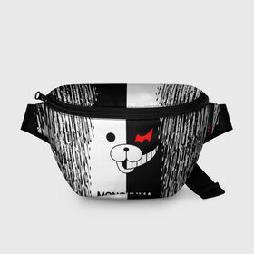 Поясная сумка 3D с принтом MONOKUMA. , 100% полиэстер | плотная ткань, ремень с регулируемой длиной, внутри несколько карманов для мелочей, основное отделение и карман с обратной стороны сумки застегиваются на молнию | anime | bear | black  white | danganronpa | kurokuma | monodam | monokuma | monomi | monotaro | pink | rabbit | school | shirokuma | аниме | главарь | мoноми | монокума | черно белый | школа