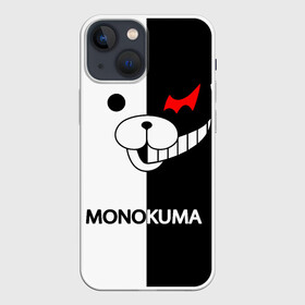 Чехол для iPhone 13 mini с принтом Монокума поцарапанный ,  |  | anime | bear | black  white | danganronpa | kurokuma | monodam | monokuma | monomi | monotaro | pink | rabbit | school | shirokuma | аниме | главарь | мoноми | монокума | черно белый | школа