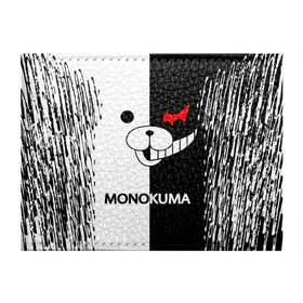 Обложка для студенческого билета с принтом MONOKUMA. , натуральная кожа | Размер: 11*8 см; Печать на всей внешней стороне | Тематика изображения на принте: anime | bear | black  white | danganronpa | kurokuma | monodam | monokuma | monomi | monotaro | pink | rabbit | school | shirokuma | аниме | главарь | мoноми | монокума | черно белый | школа