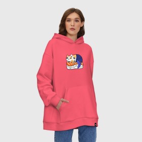 Худи SuperOversize хлопок с принтом Sushi Cat , 70% хлопок, 30% полиэстер, мягкий начес внутри | карман-кенгуру, эластичная резинка на манжетах и по нижней кромке, двухслойный капюшон
 | animal | cat | cute | kitty | meow | друг | животные | киска | китти | кот | котенок | котик | кошечка | кошка | лев | леопард | милый | мур | мяу | пантера | питомец | рысь | тигр | улыбка