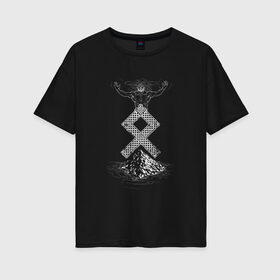 Женская футболка хлопок Oversize с принтом Один , 100% хлопок | свободный крой, круглый ворот, спущенный рукав, длина до линии бедер
 | бог | горы | легенда | магия | один | рисунок | руна | скандинавия