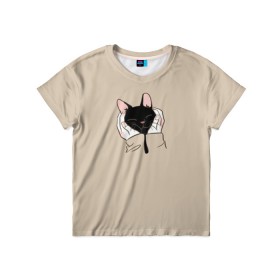 Детская футболка 3D с принтом Милая кошечка , 100% гипоаллергенный полиэфир | прямой крой, круглый вырез горловины, длина до линии бедер, чуть спущенное плечо, ткань немного тянется | cat | детское платье с кошкой | для девочек | кот | кошка | милая | милая футболка | мужская футболка | рюкзак с кошкой | футболка | футболка 3d | футболка женская | футболка с котом