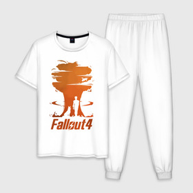 Мужская пижама хлопок с принтом Fallout 4 , 100% хлопок | брюки и футболка прямого кроя, без карманов, на брюках мягкая резинка на поясе и по низу штанин
 | Тематика изображения на принте: art | dog | drone | explosion | fallout | fallout 4 | game | man | арт | взрыв | дрон | игра | собака | фоллаут | фоллаут 4 | человек