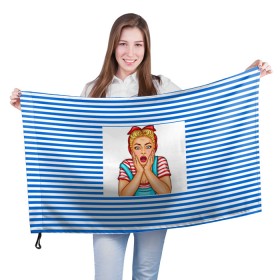 Флаг 3D с принтом Морячка , 100% полиэстер | плотность ткани — 95 г/м2, размер — 67 х 109 см. Принт наносится с одной стороны | девушка | морячка | полоски | тельняшка