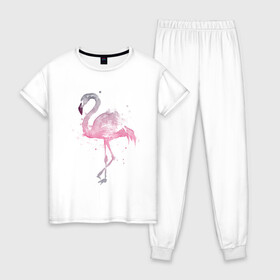 Женская пижама хлопок с принтом Flamingo , 100% хлопок | брюки и футболка прямого кроя, без карманов, на брюках мягкая резинка на поясе и по низу штанин | абстракция | акварель | арт | градиент | животные | минимализм | птицы | фламинго | экзотика | экзотические животные | экзотические птицы