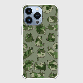 Чехол для iPhone 13 Pro с принтом Камуфляж с котиками (хаки) ,  |  | cat | cats | армия | военный | воин | герой | день защитника | день защитника отеч | десант | защитник | капитан | котики | коты | котэ | котята | кошки | мальчишник | мужчинам | омон | охота | охранник