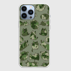 Чехол для iPhone 13 Pro Max с принтом Камуфляж с котиками (хаки) ,  |  | cat | cats | армия | военный | воин | герой | день защитника | день защитника отеч | десант | защитник | капитан | котики | коты | котэ | котята | кошки | мальчишник | мужчинам | омон | охота | охранник