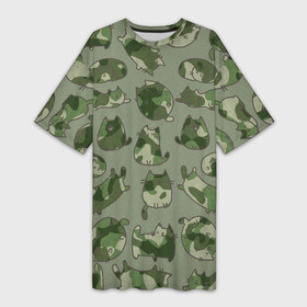 Платье-футболка 3D с принтом Камуфляж с котиками (хаки) ,  |  | cat | cats | армия | военный | воин | герой | день защитника | день защитника отеч | десант | защитник | капитан | котики | коты | котэ | котята | кошки | мальчишник | мужчинам | омон | охота | охранник