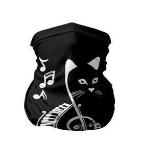 Бандана-труба 3D с принтом Музыкальный кот , 100% полиэстер, ткань с особыми свойствами — Activecool | плотность 150‒180 г/м2; хорошо тянется, но сохраняет форму | background | black | cat | mus | music | musical | white | with | белый | игроман | кот | котик | котиков | котиком | котов | кошек | кошка | меломан | музыка | музыкальный | ноты | с белым | с котом | с нотами | фон | черный