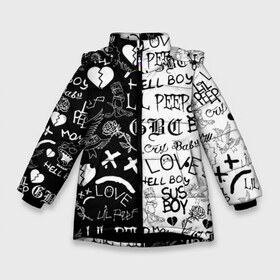 Зимняя куртка для девочек 3D с принтом LIL PEEP LOGOBOMBING , ткань верха — 100% полиэстер; подклад — 100% полиэстер, утеплитель — 100% полиэстер. | длина ниже бедра, удлиненная спинка, воротник стойка и отстегивающийся капюшон. Есть боковые карманы с листочкой на кнопках, утяжки по низу изделия и внутренний карман на молнии. 

Предусмотрены светоотражающий принт на спинке, радужный светоотражающий элемент на пуллере молнии и на резинке для утяжки. | Тематика изображения на принте: lil peep | lil prince | pink | зарубежная музыка | лил пип | маленький принц