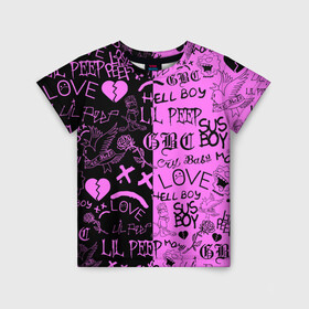 Детская футболка 3D с принтом LIL PEEP LOGOBOMBING BLACK PINK , 100% гипоаллергенный полиэфир | прямой крой, круглый вырез горловины, длина до линии бедер, чуть спущенное плечо, ткань немного тянется | lil peep | lil prince | pink | зарубежная музыка | лил пип | маленький принц