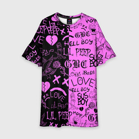 Детское платье 3D с принтом LIL PEEP LOGOBOMBING BLACK PINK , 100% полиэстер | прямой силуэт, чуть расширенный к низу. Круглая горловина, на рукавах — воланы | Тематика изображения на принте: lil peep | lil prince | pink | зарубежная музыка | лил пип | маленький принц