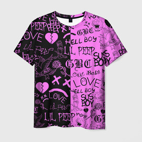 Мужская футболка 3D с принтом LIL PEEP LOGOBOMBING BLACK PINK , 100% полиэфир | прямой крой, круглый вырез горловины, длина до линии бедер | lil peep | lil prince | pink | зарубежная музыка | лил пип | маленький принц