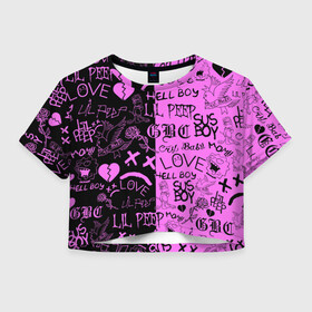 Женская футболка Crop-top 3D с принтом LIL PEEP LOGOBOMBING BLACK PINK , 100% полиэстер | круглая горловина, длина футболки до линии талии, рукава с отворотами | lil peep | lil prince | pink | зарубежная музыка | лил пип | маленький принц