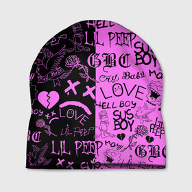 Шапка 3D с принтом LIL PEEP LOGOBOMBING BLACK PINK , 100% полиэстер | универсальный размер, печать по всей поверхности изделия | lil peep | lil prince | pink | зарубежная музыка | лил пип | маленький принц