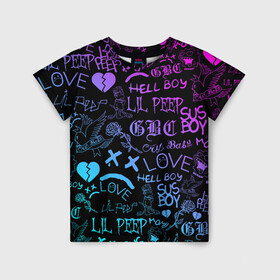 Детская футболка 3D с принтом LIL PEEP NEON | ЛИЛ ПИП НЕОН , 100% гипоаллергенный полиэфир | прямой крой, круглый вырез горловины, длина до линии бедер, чуть спущенное плечо, ткань немного тянется | lil peep | lil prince | pink | зарубежная музыка | лил пип | маленький принц