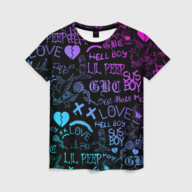 Женская футболка 3D с принтом LIL PEEP LOGOBOMBING , 100% полиэфир ( синтетическое хлопкоподобное полотно) | прямой крой, круглый вырез горловины, длина до линии бедер | lil peep | lil prince | pink | зарубежная музыка | лил пип | маленький принц