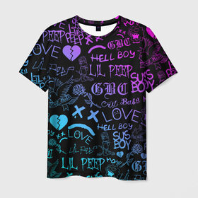 Мужская футболка 3D с принтом LIL PEEP NEON ЛИЛ ПИП НЕОН , 100% полиэфир | прямой крой, круглый вырез горловины, длина до линии бедер | lil peep | lil prince | pink | зарубежная музыка | лил пип | маленький принц
